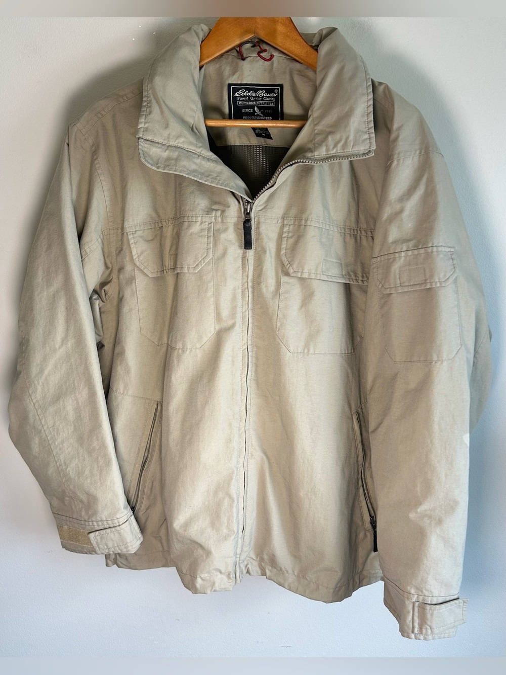 Eddie Bauer Rain Jacket Mens M Tan Weatheredge Waterproof Hooded Zip Up Vintage